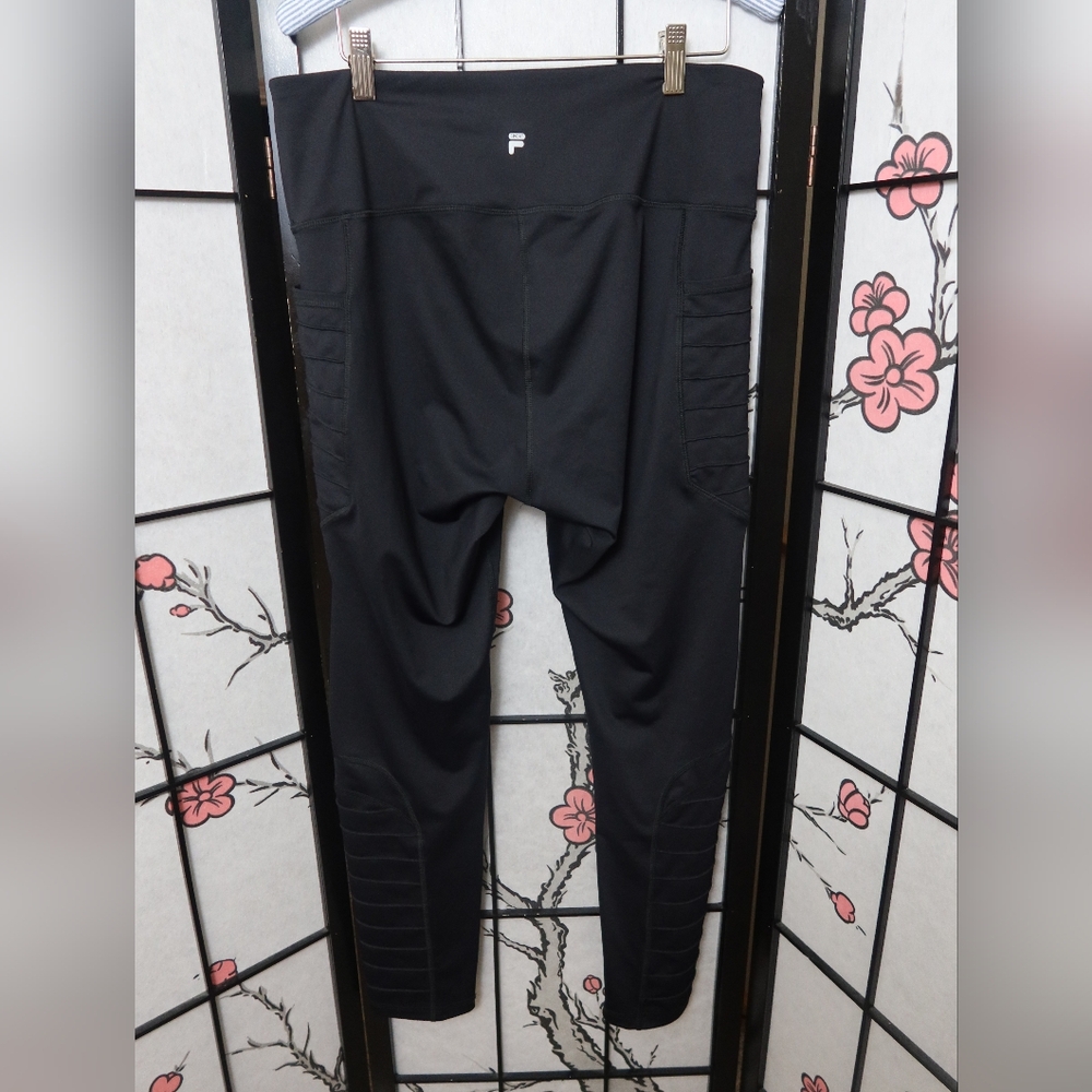 Fila Black Sport Leggings Ribbed Sides Extra Large - Picture 9 of 11